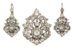 A LATE 19TH CENTURY DIAMOND BROOCH AND EARRING SUITE