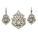 A LATE 19TH CENTURY DIAMOND BROOCH AND EARRING SUITE