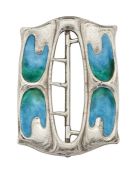 AN ARTS AND CRAFTS SILVER AND ENAMEL BELT BUCKLE