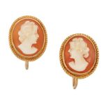A PAIR OF SHELL CAMEO EARRINGS
