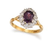 A PURPLE SAPPHIRE AND DIAMOND CLUSTER RING