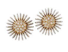 A PAIR OF DIAMOND-SET DAISY EARRINGS