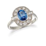 A SAPPHIRE AND DIAMOND RING