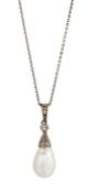 A CULTURED PEARL AND DIAMOND PENDANT NECKLACE