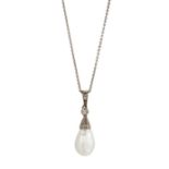 A CULTURED PEARL AND DIAMOND PENDANT NECKLACE