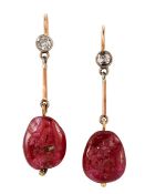 A PAIR OF RUBY AND DIAMOND DROP EARRINGS