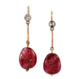 A PAIR OF RUBY AND DIAMOND DROP EARRINGS