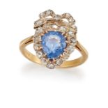 A SAPPHIRE AND DIAMOND RING