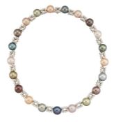 A CULTURED PEARL AND DIAMOND NECKLACE