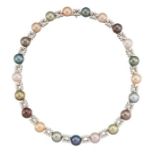 A CULTURED PEARL AND DIAMOND NECKLACE