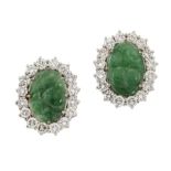 A PAIR OF JADEITE AND DIAMOND EARRINGS