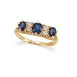 A LATE 19TH CENTURY SAPPHIRE AND DIAMOND THREE-STONE RING