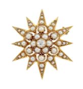 A HALF PEARL AND DIAMOND STAR BROOCH, CIRCA 1890