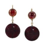 A PAIR OF GARNET AND SEED PEARL PENDENT EARRINGS