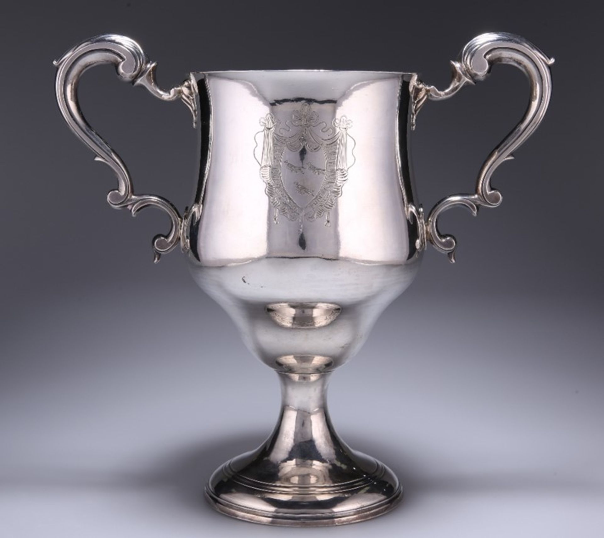 A LARGE GEORGE III IRISH SILVER TWO-HANDLED CUP