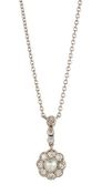 A CULTURED PEARL AND DIAMOND PENDANT NECKLACE