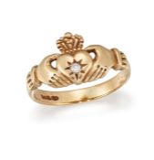 A DIAMOND-SET CLADDAGH RING