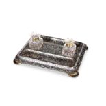 A VICTORIAN MOTHER-OF-PEARL AND ABALONE INLAID PAPIER-MACHE INKSTAND
