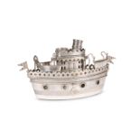 AN INDIAN SILVER BOAT-FORM BOX