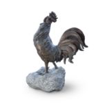 A LARGE BRONZE OF A ROOSTER