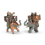 TWO PAINTED LEAD MODELS OF WAR ELEPHANTS