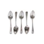 A SET OF FIVE GEORGE III SILVER TEA SPOONS