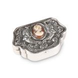 A CONTINENTAL SILVER AND CAMEO BOX