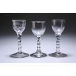 THREE 18TH CENTURY FACET STEM WINE GLASSES