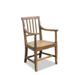 A GEORGIAN ELM COUNTRY OPEN ARMCHAIR