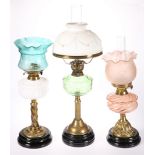 THREE VICTORIAN BRASS OIL LAMPS