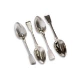 A SET OF FOUR MALTESE HEAVY SILVER TABLE SPOONS