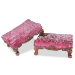 A PAIR OF VICTORIAN WALNUT FOOTSTOOLS