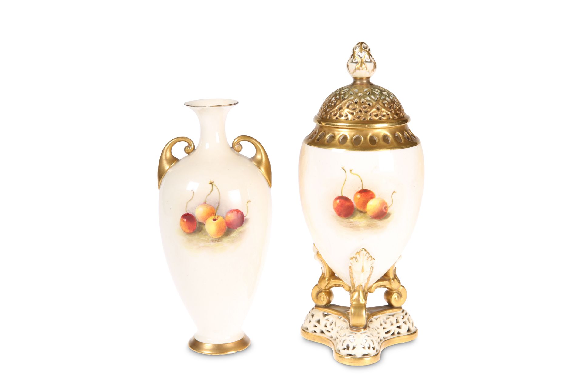 TWO ROYAL WORCESTER FRUIT PAINTED VASES, BY RICKETTS - Bild 4 aus 4