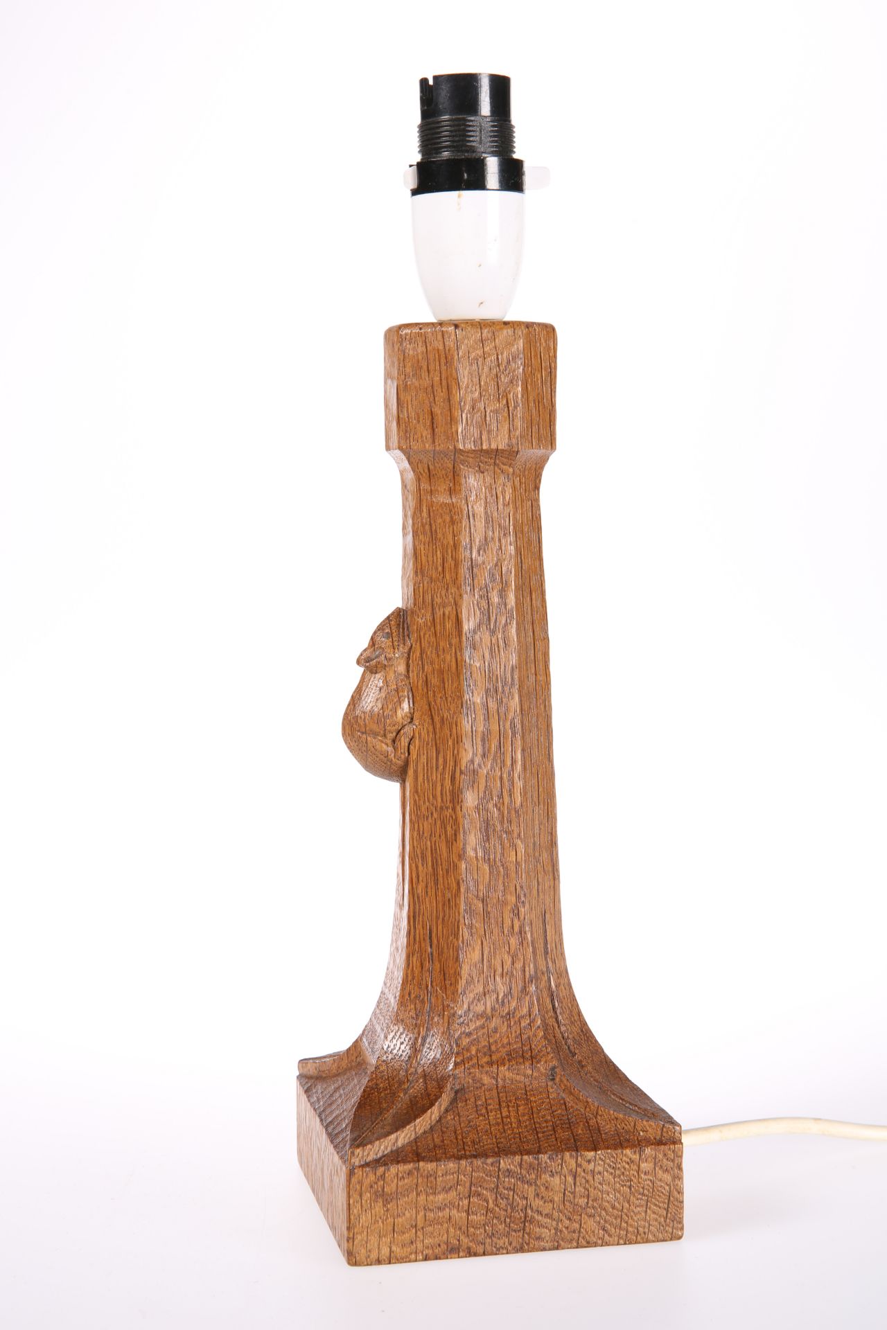 A 1970'S MOUSEMAN OAK TABLE LAMP