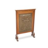 AN ARTS AND CRAFTS OAK AND COPPER FIRESCREEN, CIRCA 1900