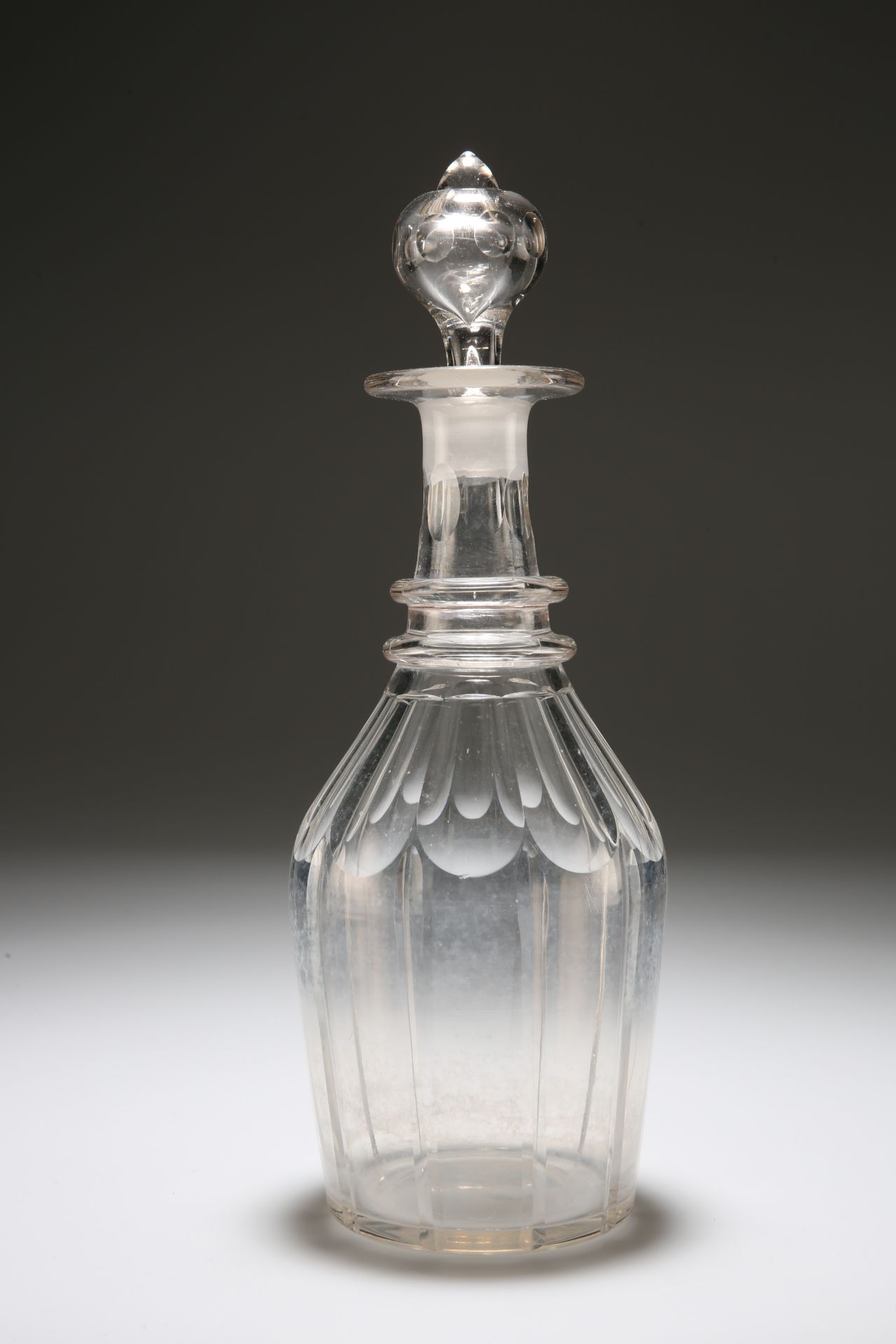 A CUT-GLASS DECANTER WITH DOUBLE RING NECK, MID 19th CENTURY