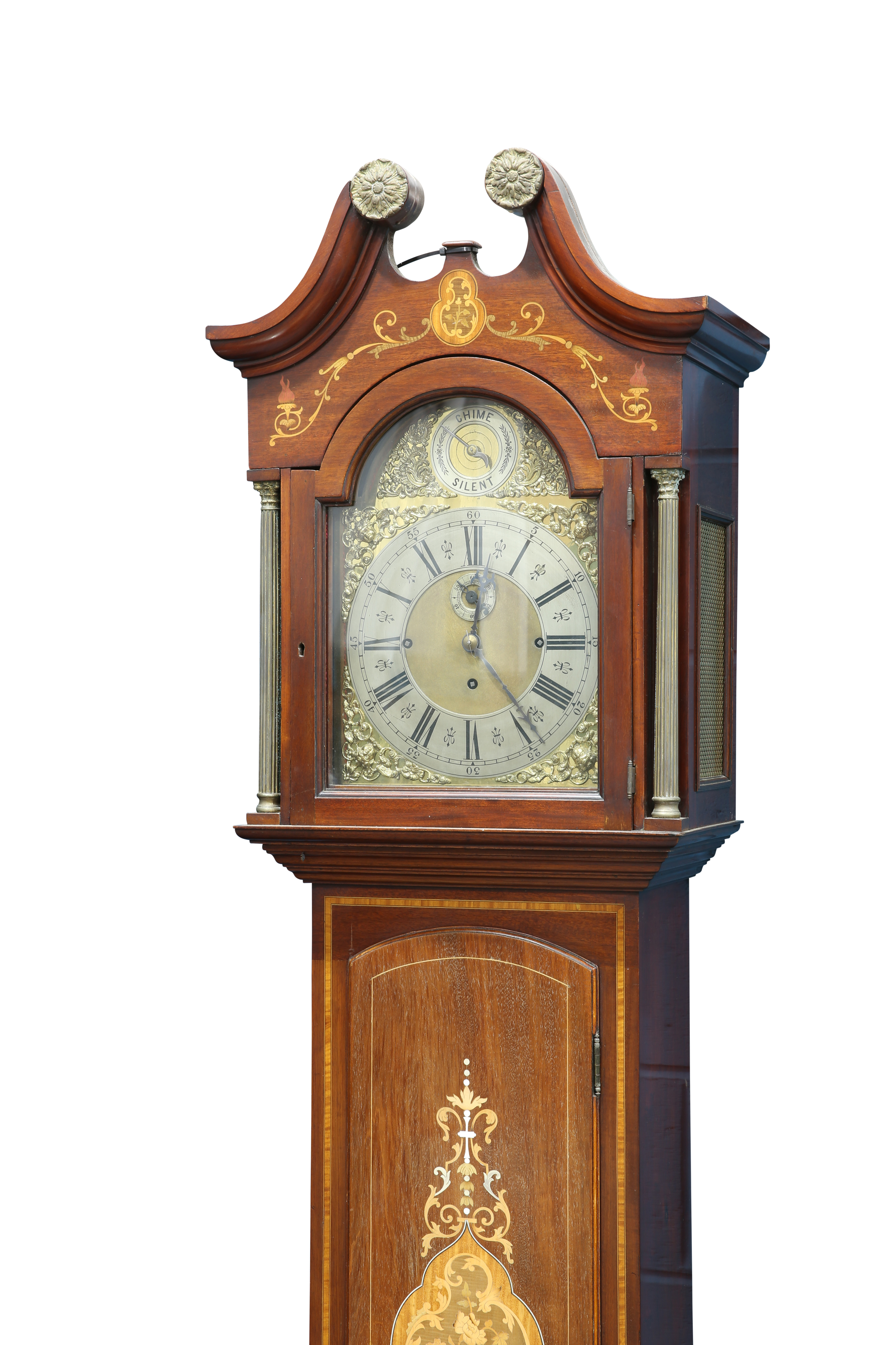 AN EDWARDIAN INLAID MAHOGANY THREE-WEIGHT MUSICAL LONGCASE CLOCK - Image 2 of 2