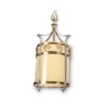 A 20TH CENTURY BRASS AND STEEL HALL LANTERN