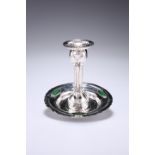 AN ARTS AND CRAFTS SILVER AND ENAMEL CHAMBERSTICK