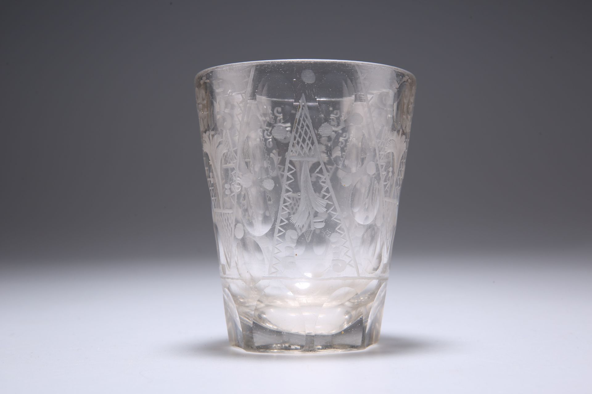 A 19TH CENTURY ACID-ETCHED AND CUT-GLASS BEAKER