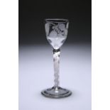 AN ENGRAVED OPAQUE TWIST WINE GLASS OF JACOBITE INTEREST