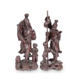 TWO CHINESE CARVED REDWOOD FIGURE GROUPS, LATE 19TH CENTURY