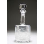 AN ETCHED GLASS MALLET-FORM DECANTER