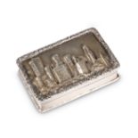 A GEORGE VI SILVER CASTLE-TOP SNUFF BOX