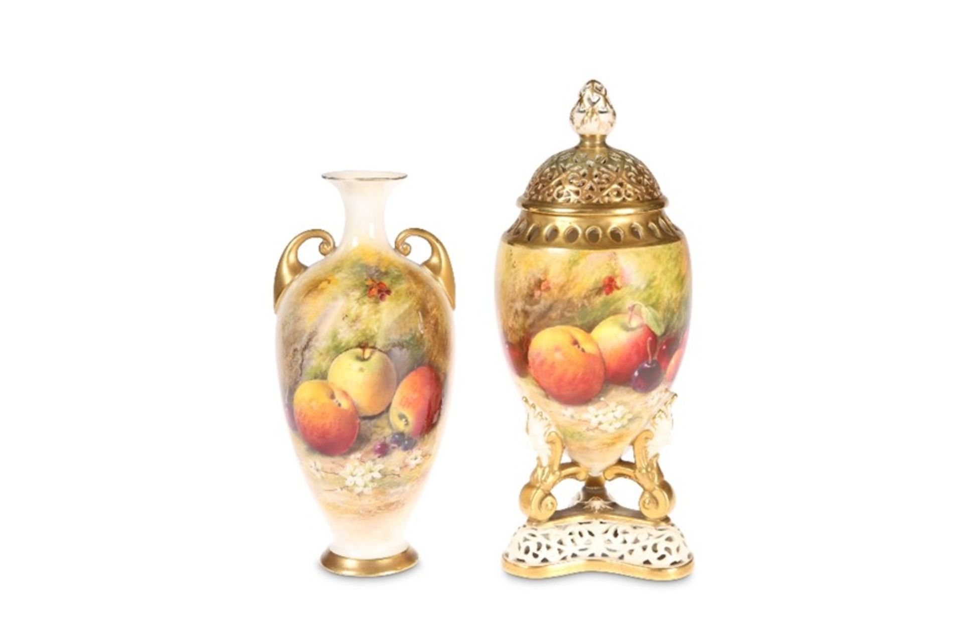 TWO ROYAL WORCESTER FRUIT PAINTED VASES, BY RICKETTS - Bild 2 aus 4