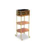 A FINE FRENCH KINGWOOD AND FLORAL MARQUETRY ETAGERE