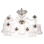 AN ART DECO STYLE FROSTED AND MOULDED GLASS CHANDELIER