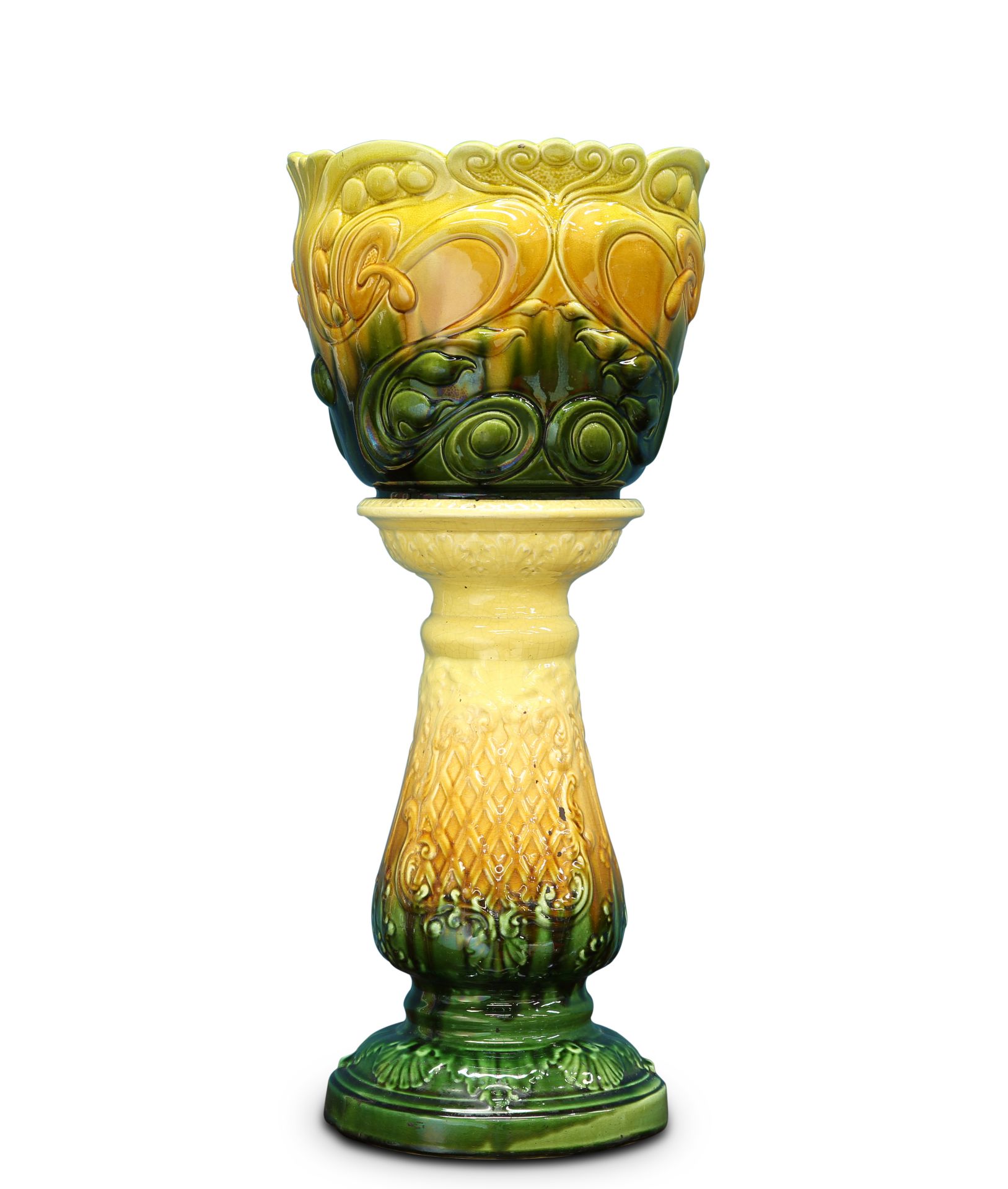 A BRETBY JARDINIERE ON STAND, LATE 19TH CENTURY
