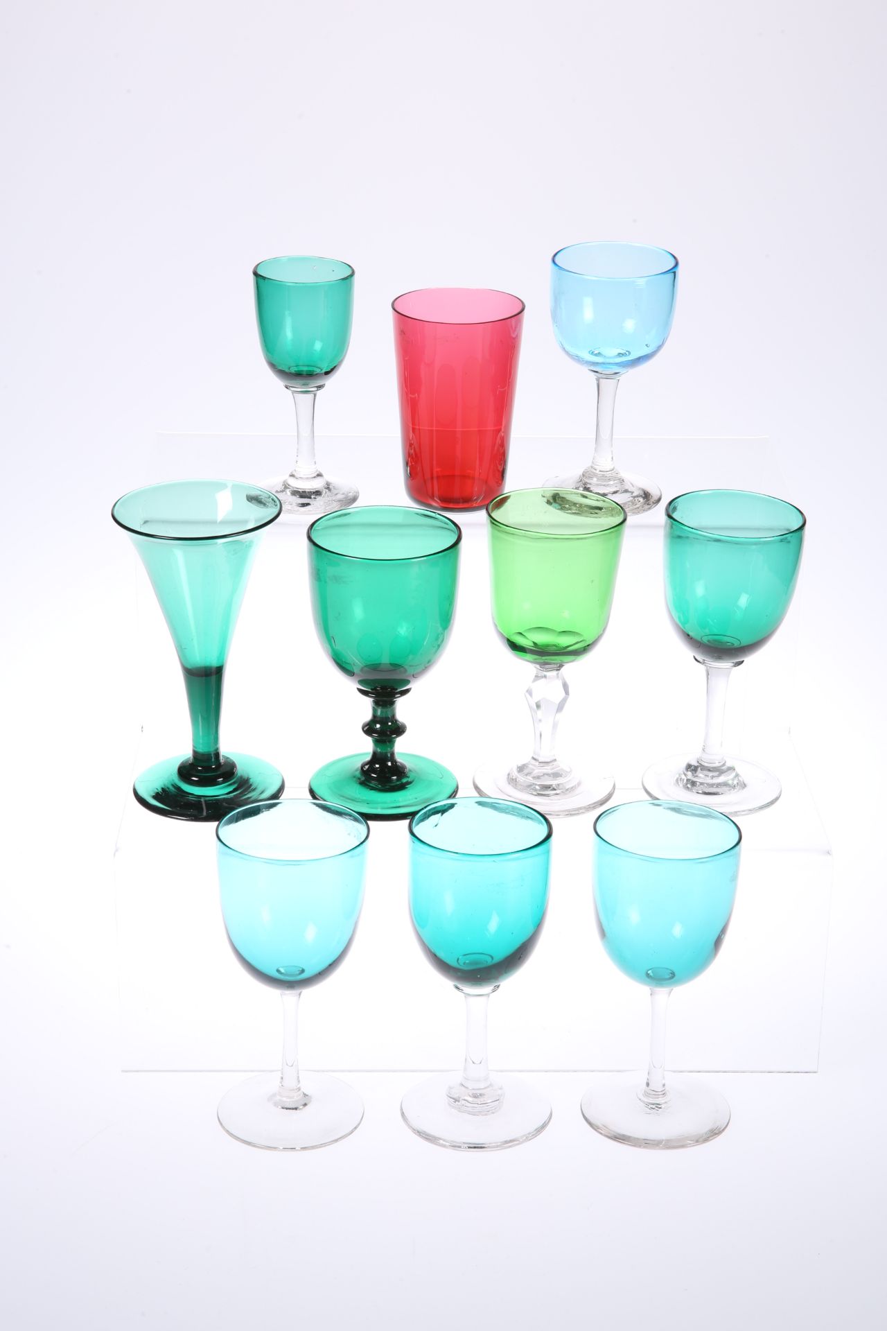 A GROUP OF TEN 19TH CENTURY COLOURED DRINKING GLASSES