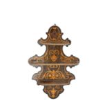 A FRENCH KINGWOOD AND MARQUETRY HANGING SHELF